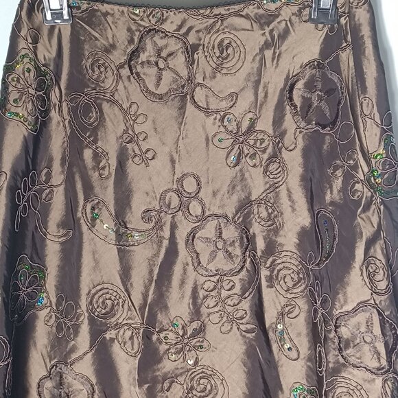 MSK Midi Skirt Womens Small Green Fairycore Grunge Embroidered Mixed Media Satin - Picture 2 of 8